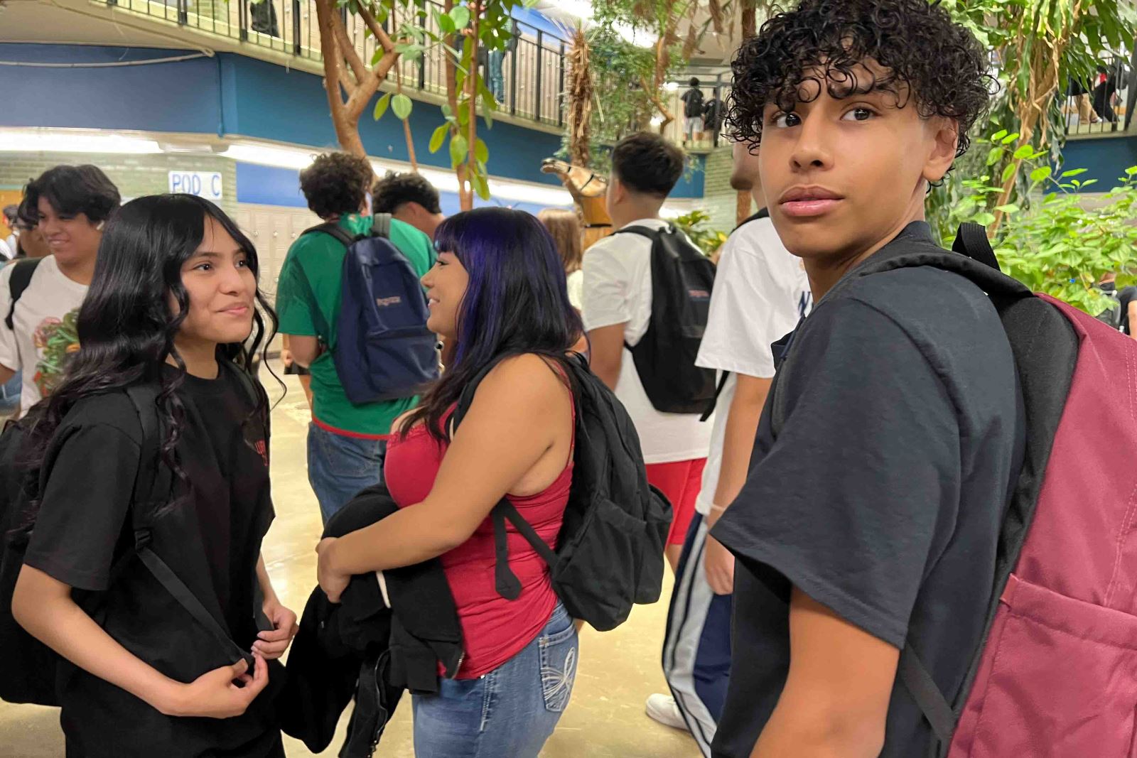 Cholla students hang out in the hallways before the first day of classes